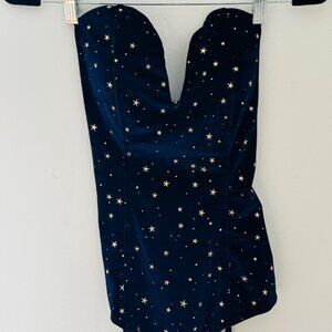 Star-Spangled Strapless Blue Velvet Bodysuit Size S